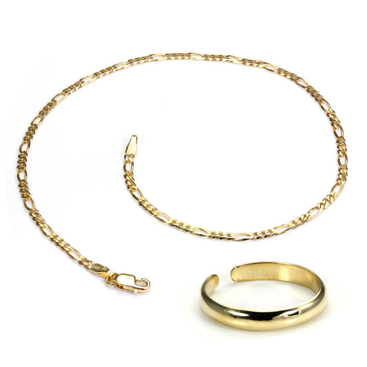 9 Karat Gold Luxus Fußkette & Zehenring Satz