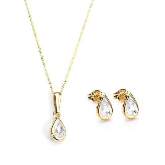 9 Karat Gold & April-Geburtsstein-Anhänger & Ohrstecker-Set