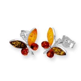 Sterlingsilber & Mehrfarbig Baltischer Bernstein Schmetterling Ohrstecker