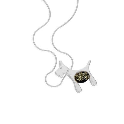 Sterlingsilber & Grüner Bernstein Scotchterrier Anhänger Halskette 35,5 - 56cm