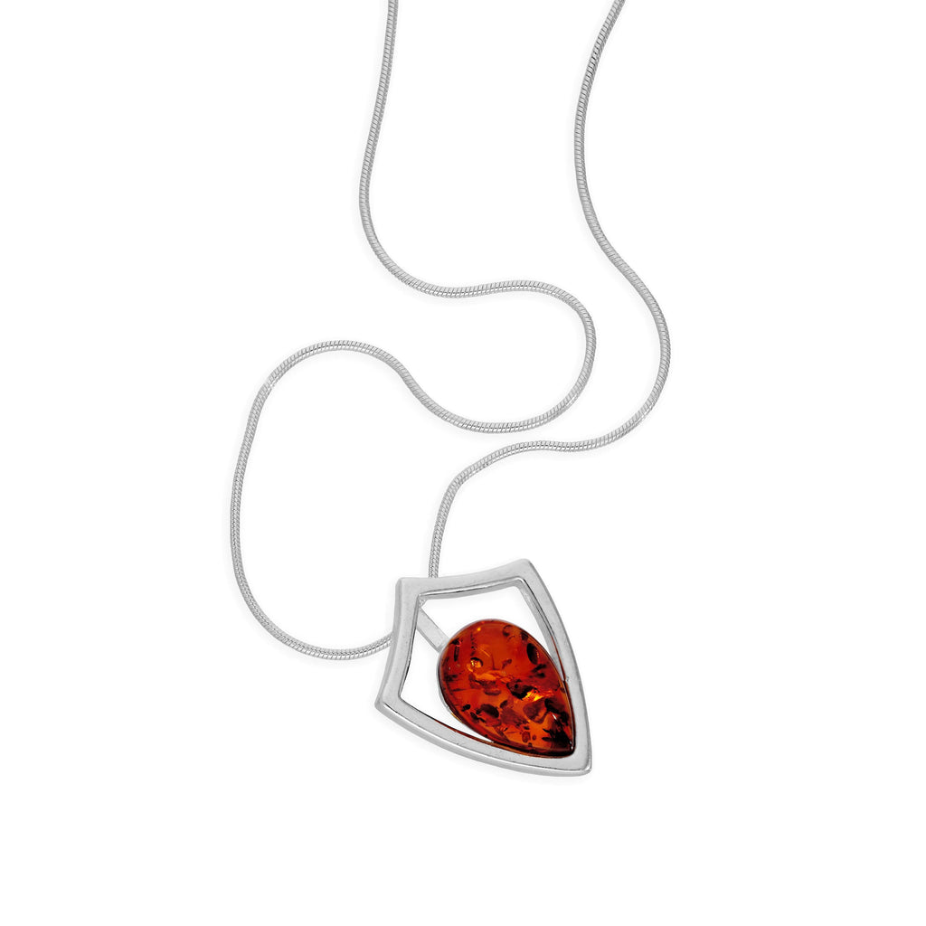 Halskette mit Anhänger aus Sterlingsilber und baltischem Bernstein in Schildform, 14–22 Zoll