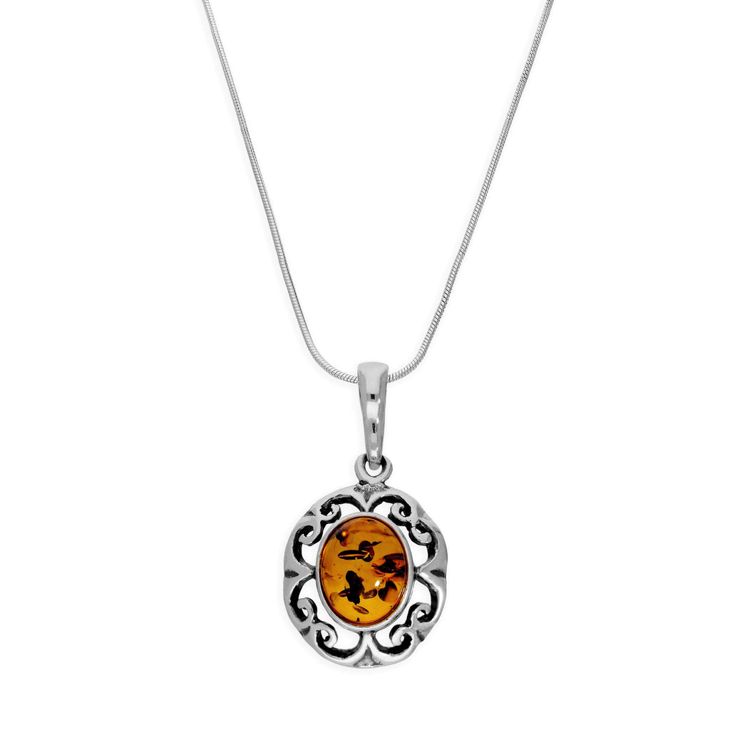 Halskette mit Anhänger aus Sterlingsilber und baltischem Bernstein in ausgefallener Blumenform, 14–22 Zoll