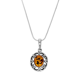 Halskette mit Anhänger aus Sterlingsilber und baltischem Bernstein in ausgefallener Blumenform, 14–22 Zoll