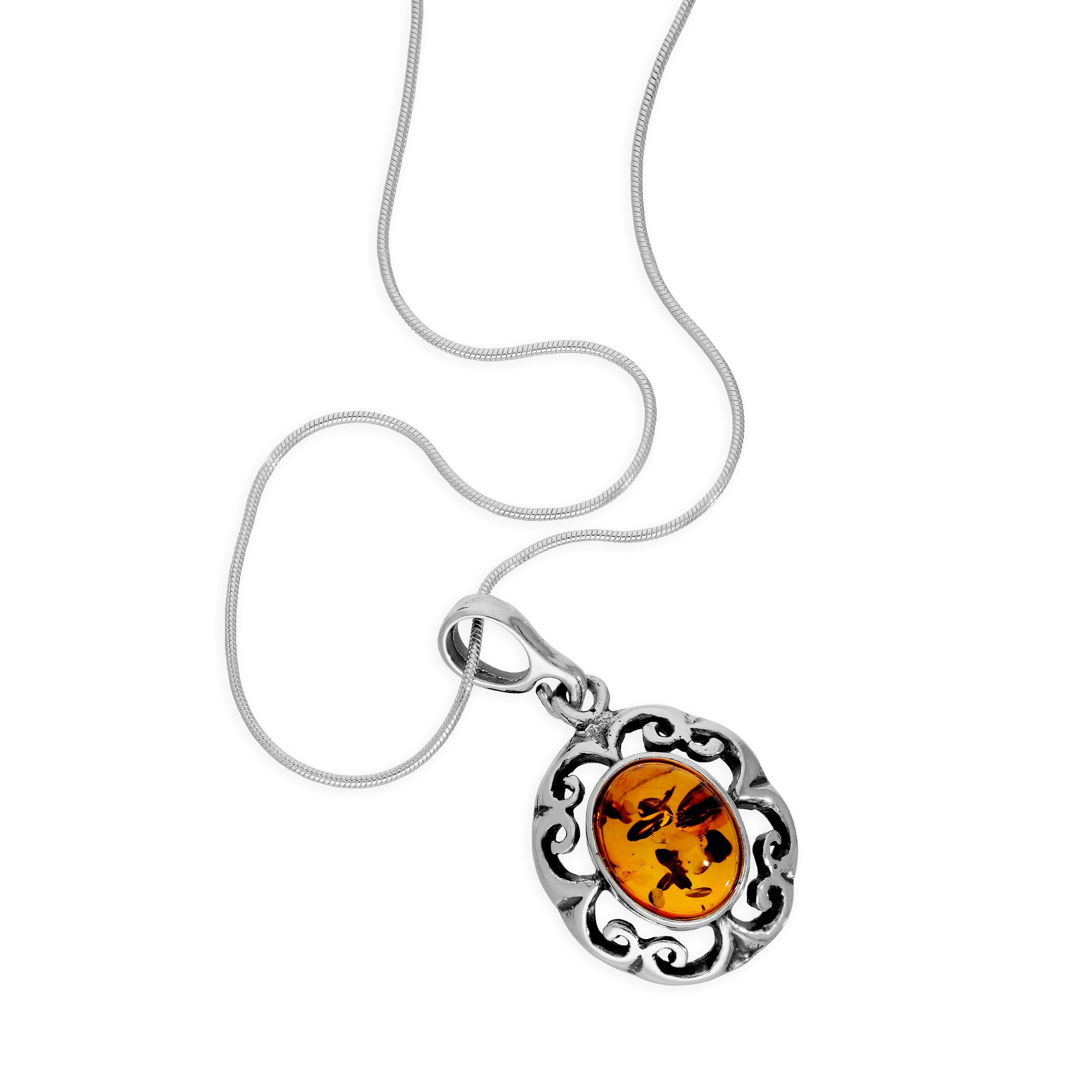Halskette mit Anhänger aus Sterlingsilber und baltischem Bernstein in ausgefallener Blumenform, 14–22 Zoll
