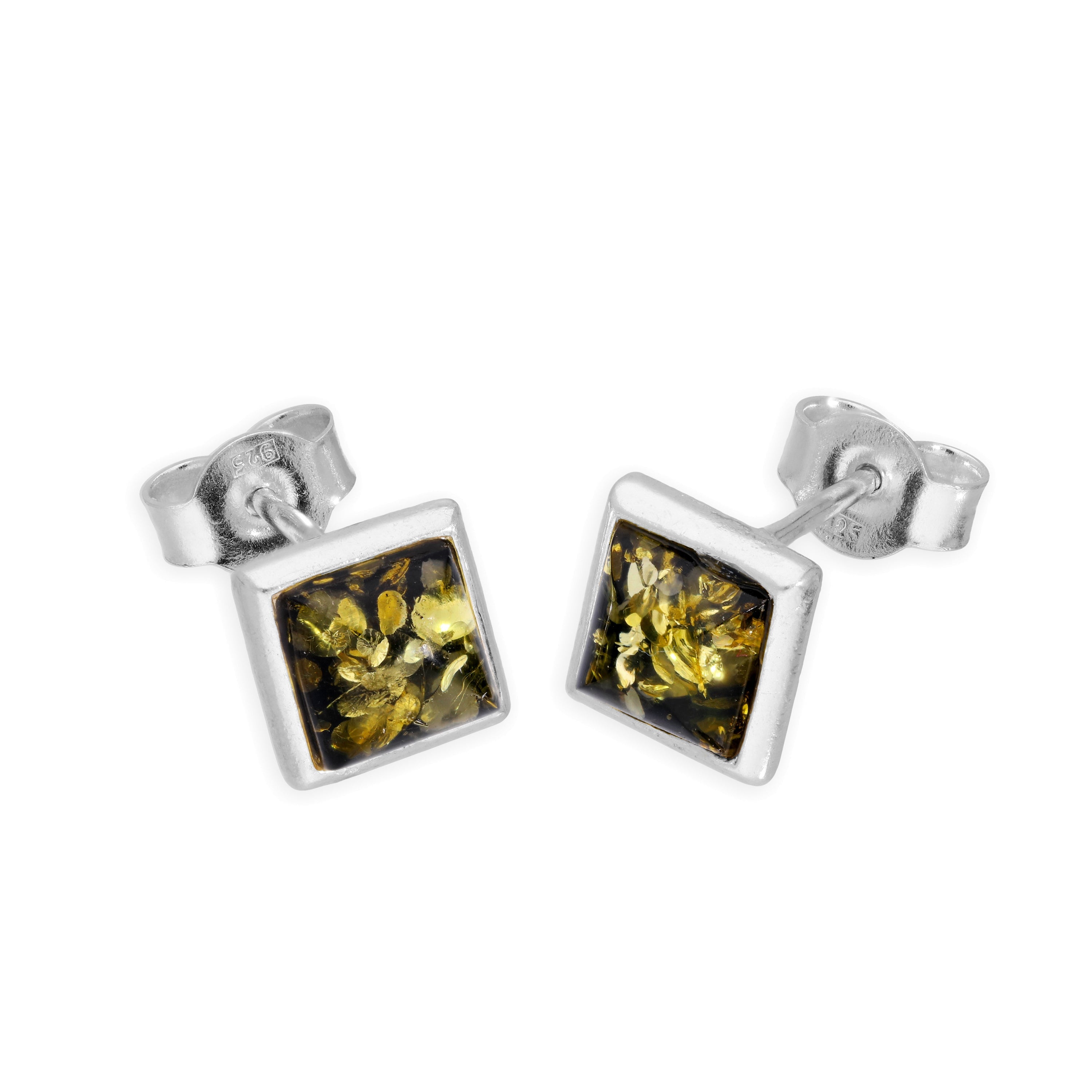 Sterlingsilber & Grün/Gelb Bernstein Ohrstecker 