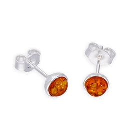Kreis-Ohrstecker aus Sterlingsilber mit Baltischem Bernstein