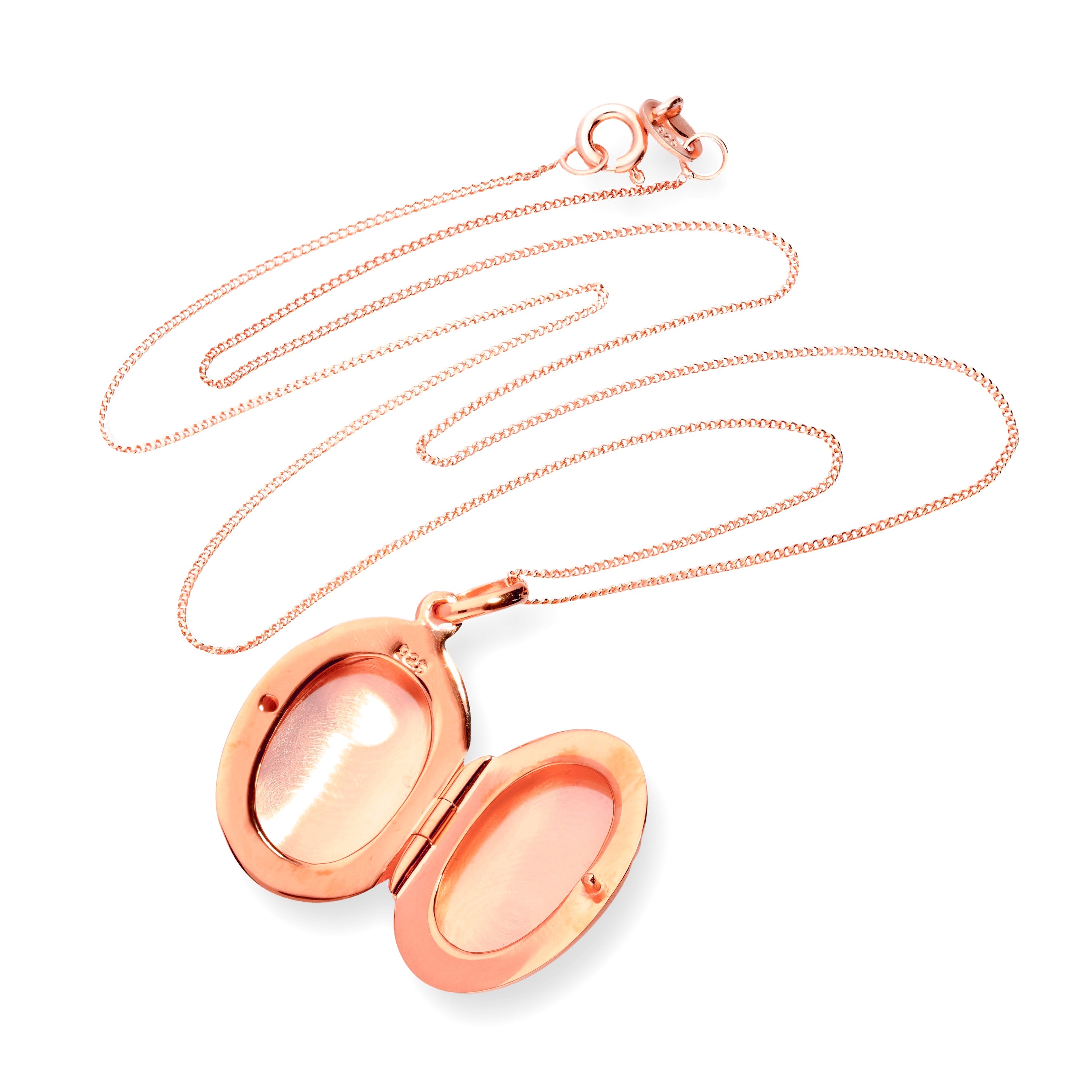 Ovales Medaillon aus rosévergoldetem Sterlingsilber, gravierbar, 16–22 Zoll