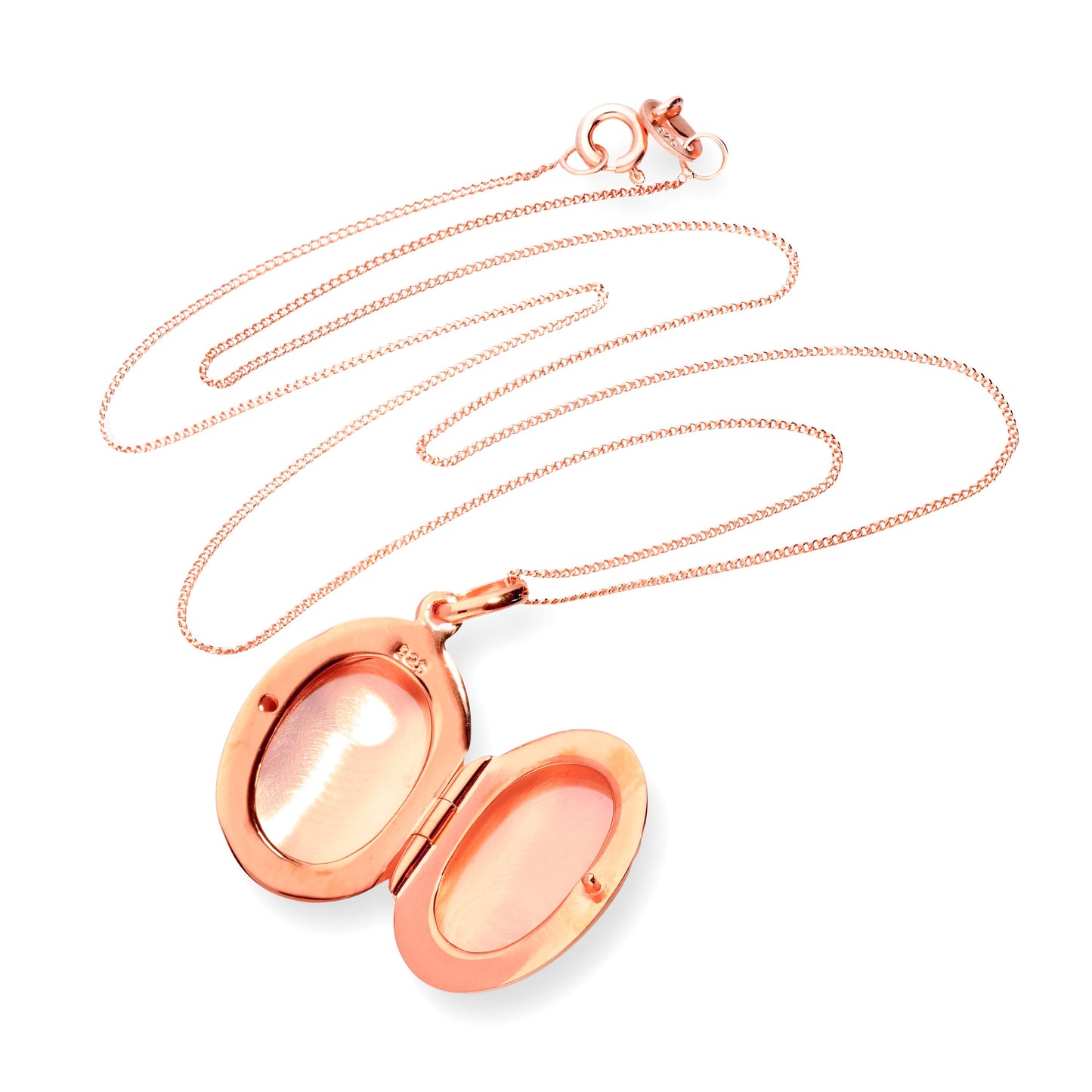 Ovales Medaillon aus rosévergoldetem Sterlingsilber, gravierbar, 16–22 Zoll