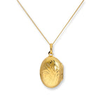 Goldplattiertes, graviertes ovales Medaillon aus Sterlingsilber an einer Kette, 16–22 Zoll