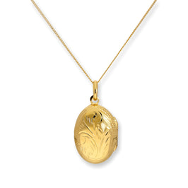Goldplattiertes, graviertes ovales Medaillon aus Sterlingsilber an einer Kette, 16–22 Zoll