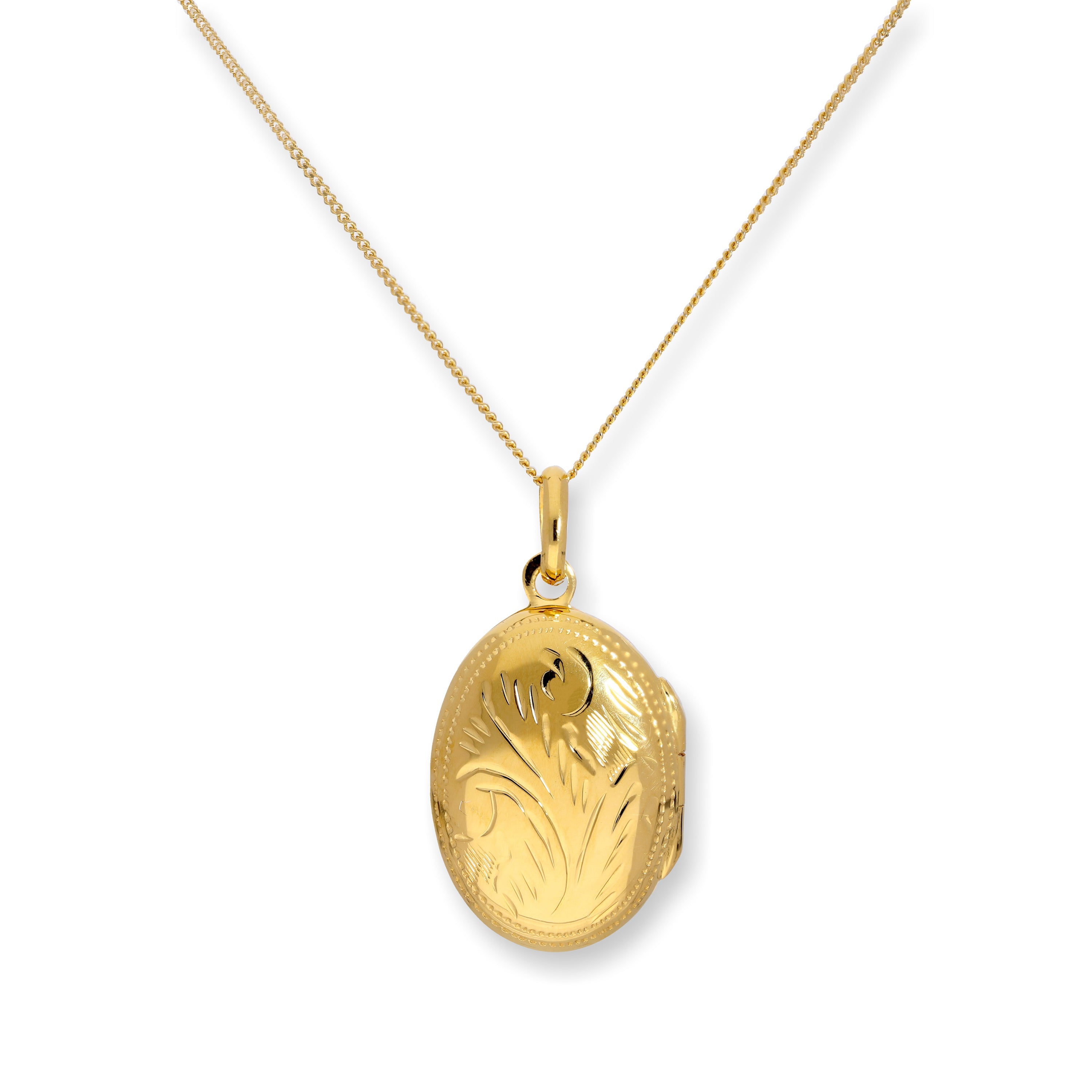 Goldplattiertes, graviertes ovales Medaillon aus Sterlingsilber an einer Kette, 16–22 Zoll