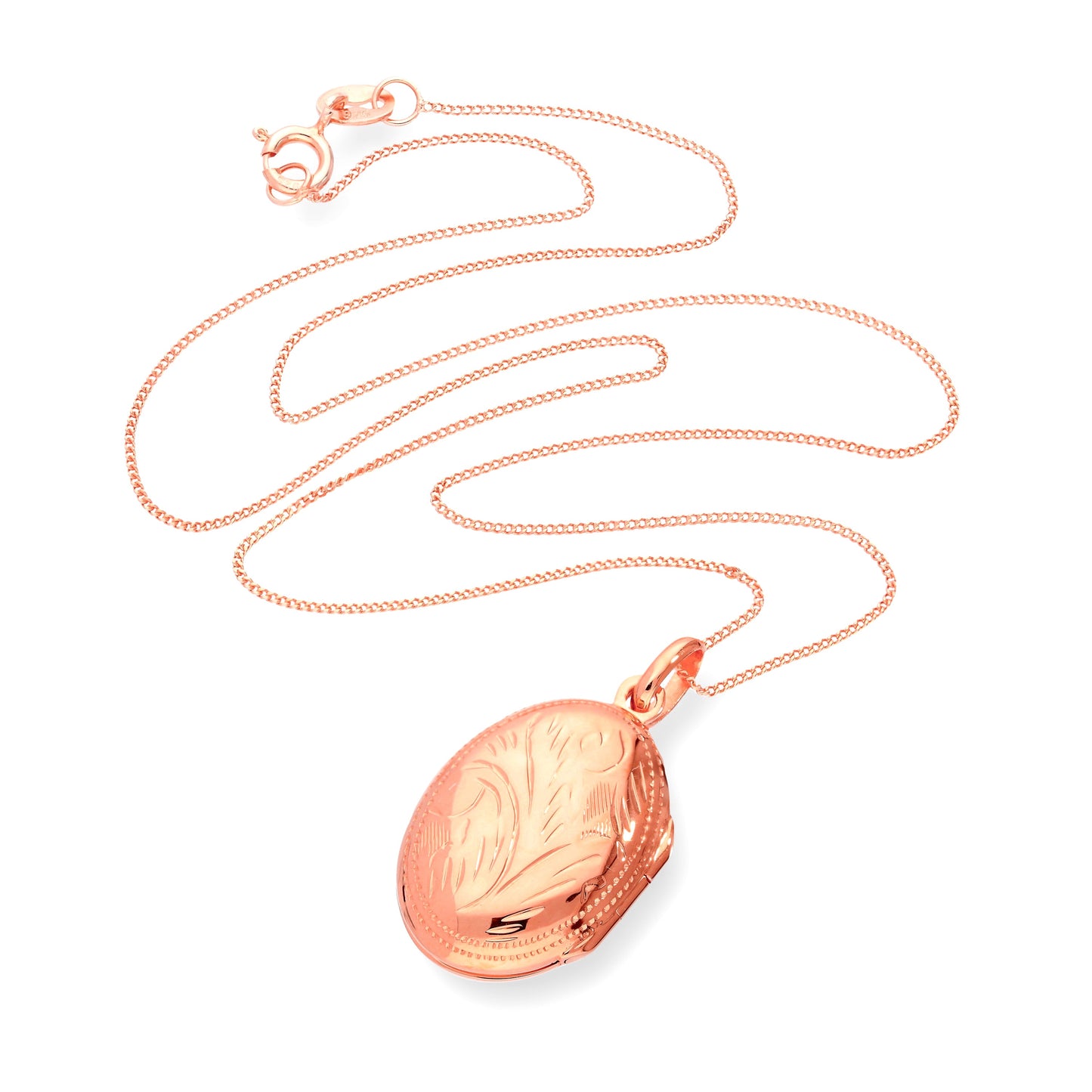 Rosévergoldet Sterlingsilber Oval Graviert Medaille 40,5 - 56cm