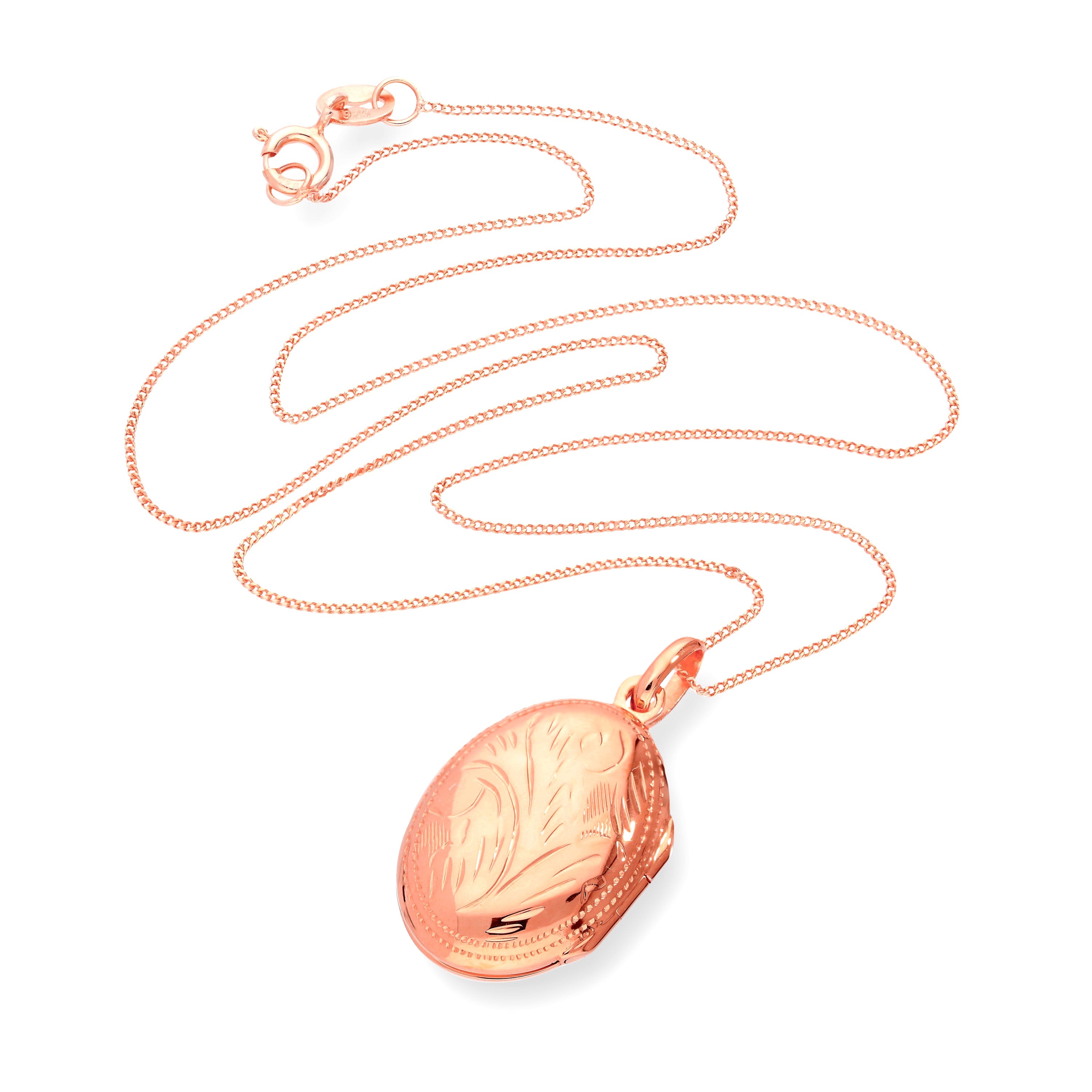 Rosévergoldet Sterlingsilber Oval Graviert Medaille 40,5 - 56 cm