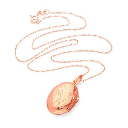 Rosévergoldet Sterlingsilber Oval Graviert Medaille 40,5 - 56cm