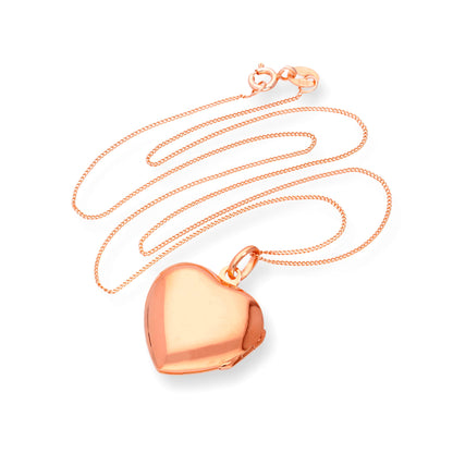 Roségoldbeschichtetes Sterling Silber Gravierbares Herz Medaillon 16 - 22 Zoll