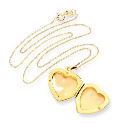 Gold Plated Sterling Silver Engraved Heart Locket on Chain 16 - 22 Inches