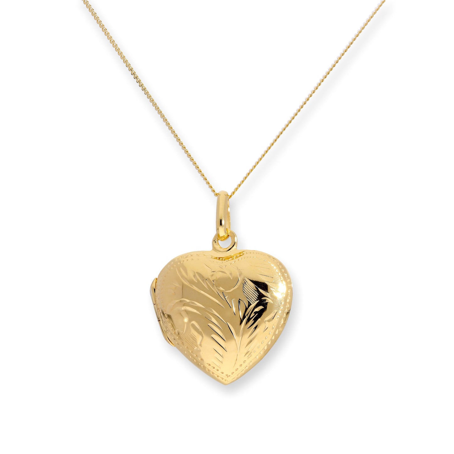 Gold Plated Sterling Silver Engraved Heart Locket on Chain 16 - 22 Inches