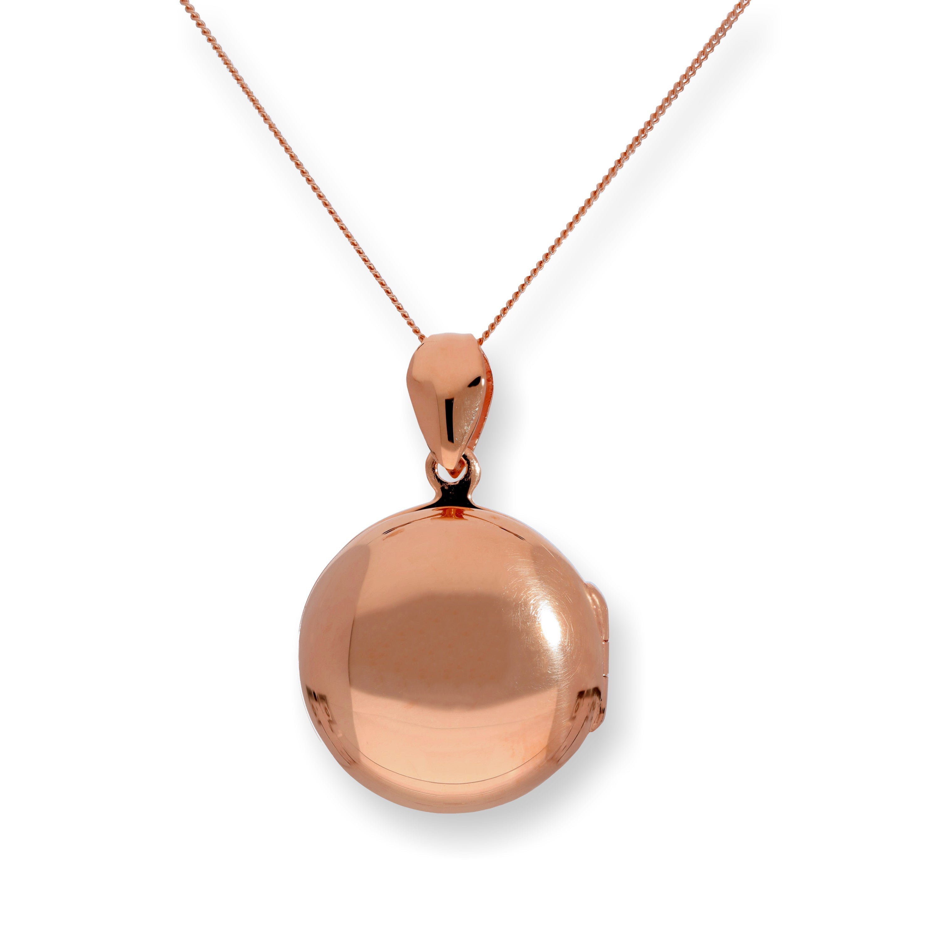 Roségold-beschichtetes, gravierbares rundes Medaillon aus Sterlingsilber 16–22 Zoll