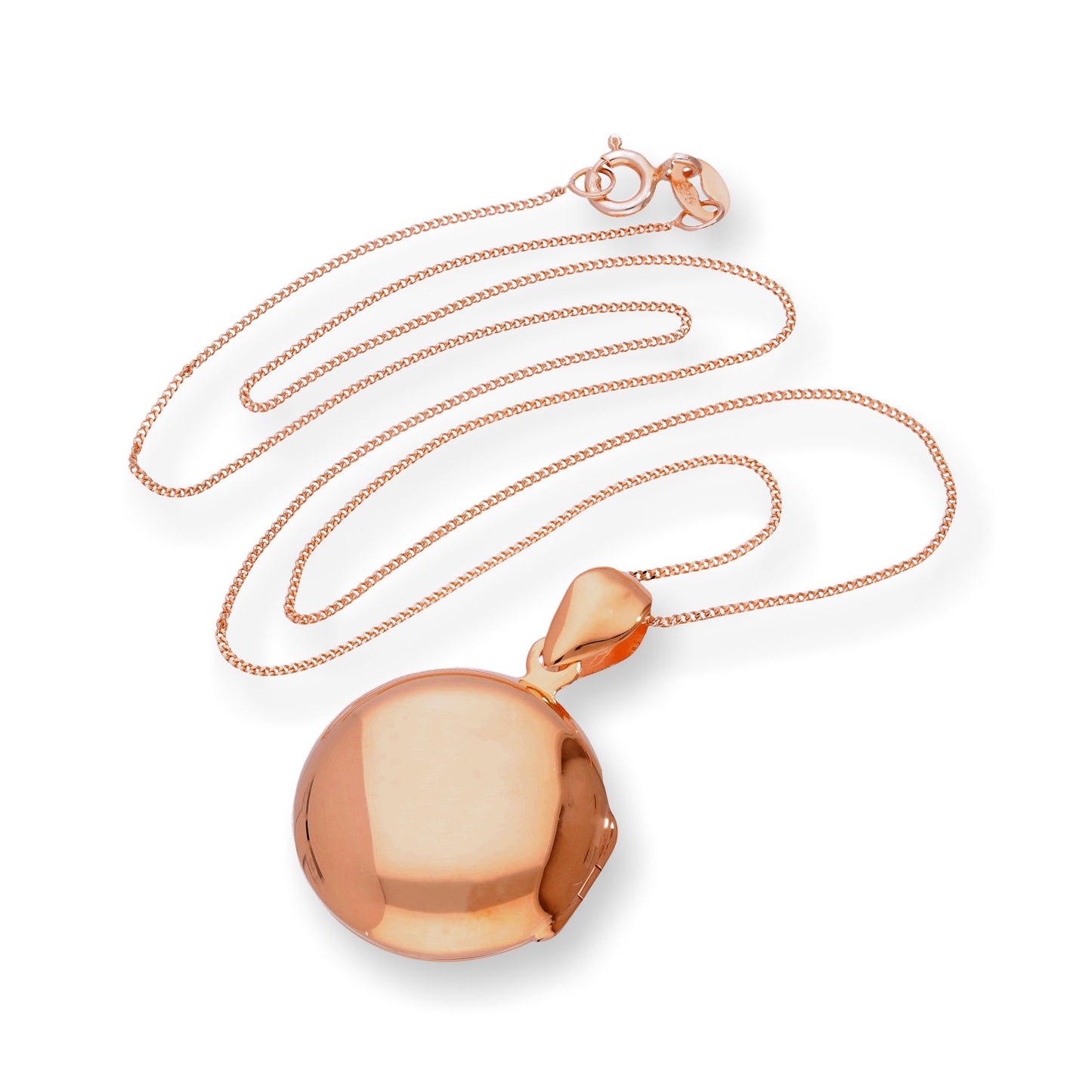 Roségold-beschichtetes, gravierbares rundes Medaillon aus Sterlingsilber 16–22 Zoll