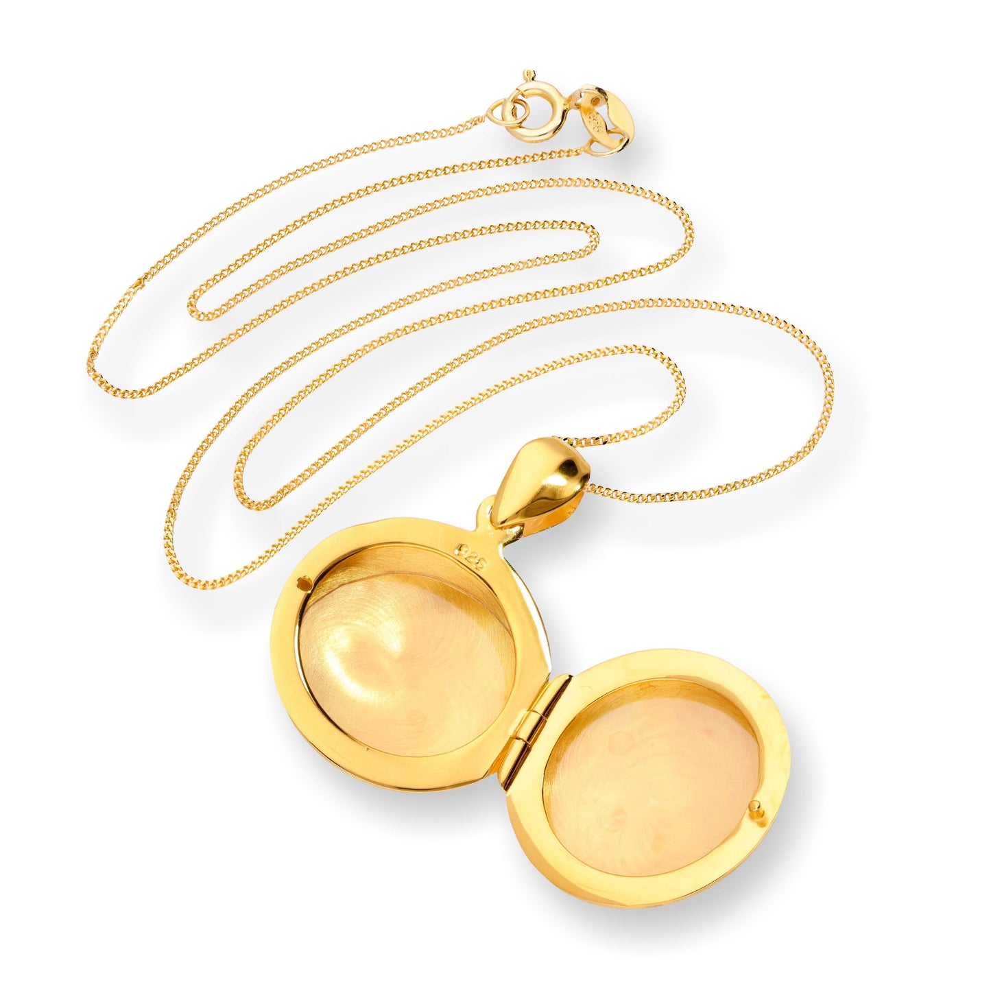 Vergoldetes, gravierbares rundes Medaillon aus Sterlingsilber mit Kette, 16–22 Zoll