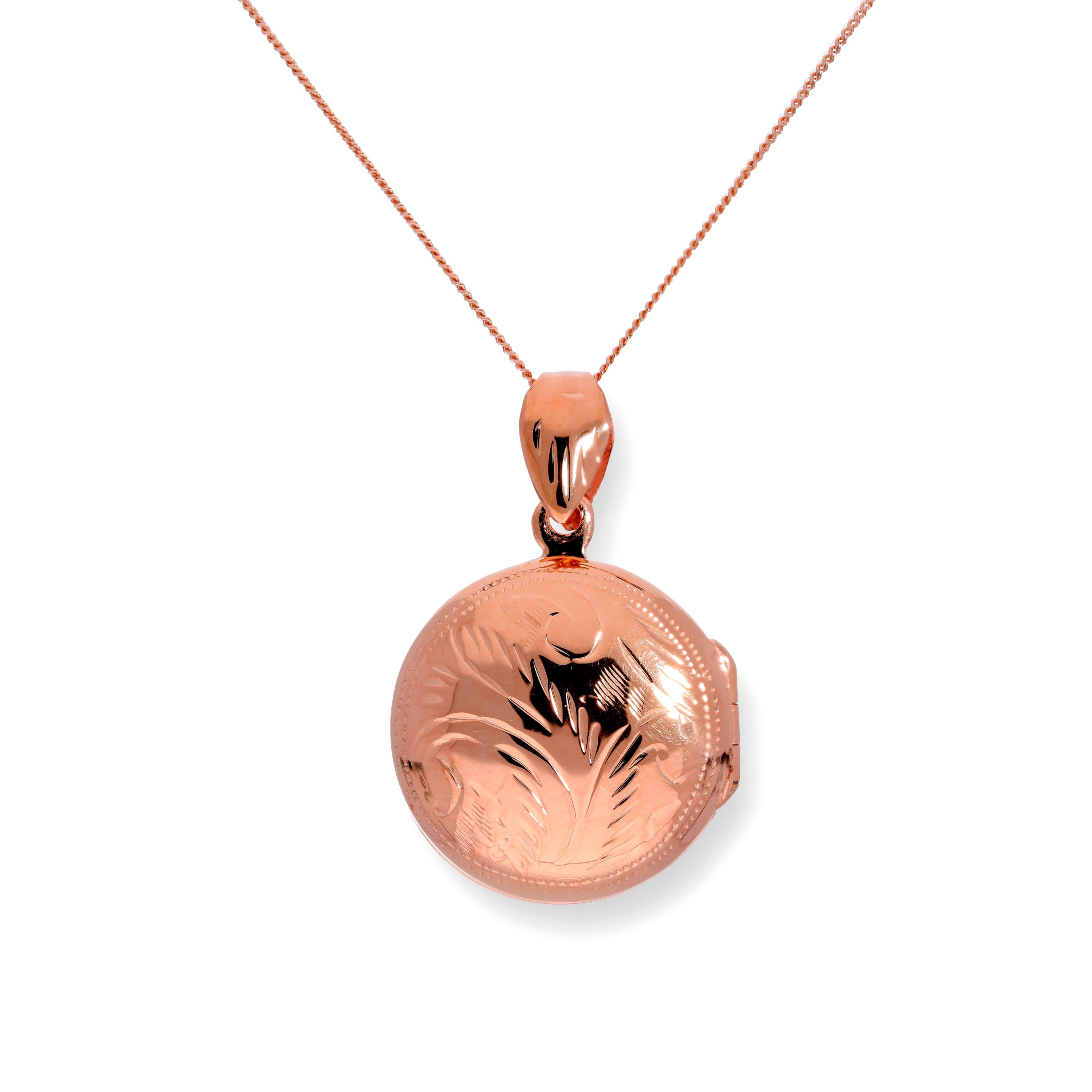 Roségoldplattiertes, gravierbares rundes Medaillon aus Sterlingsilber, 16–22 Zoll