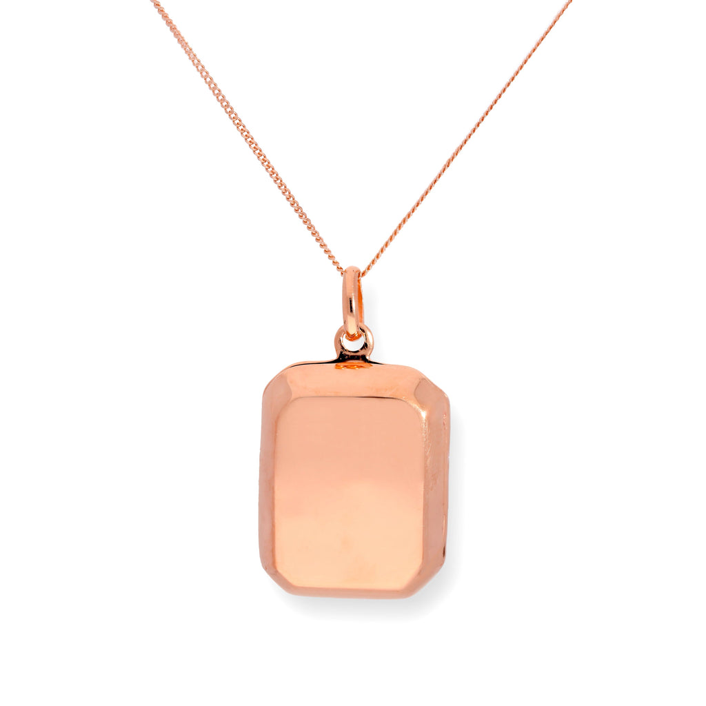 Roségoldbeschichtetes, gravierbares, achteckiges Medaillon aus Sterlingsilber, 16–22 Zoll