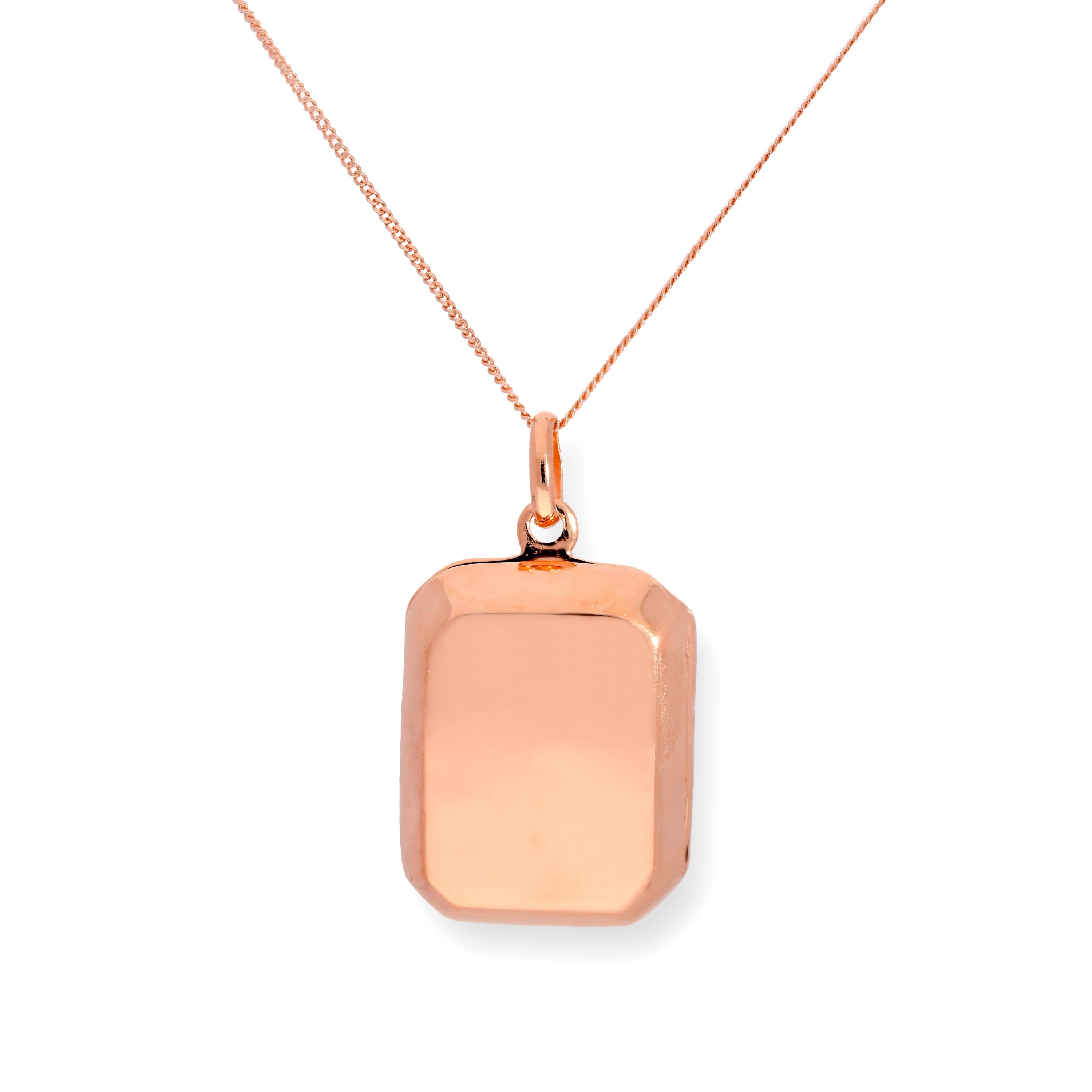Roségoldbeschichtetes, gravierbares, achteckiges Medaillon aus Sterlingsilber, 16–22 Zoll