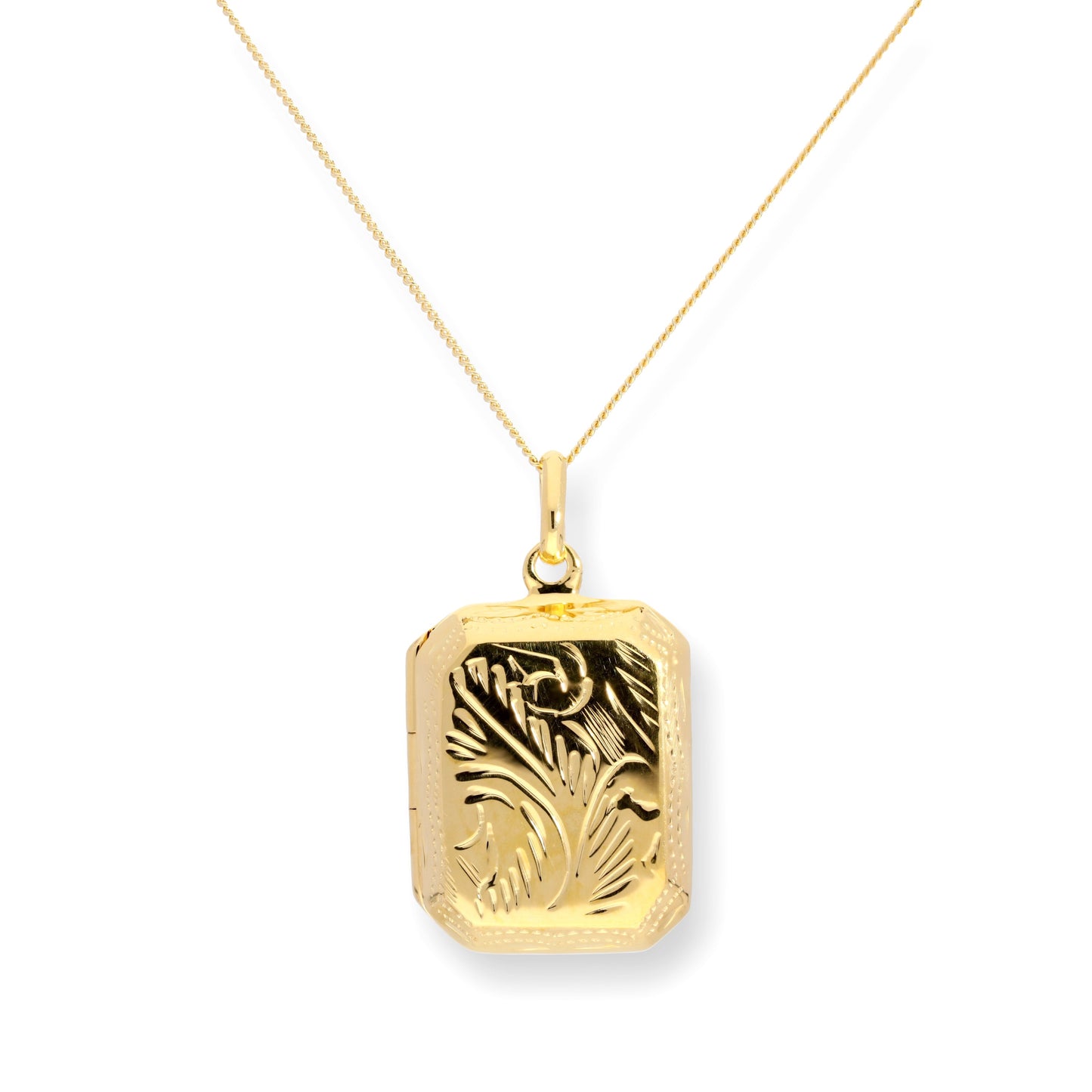Vergoldet Sterlingsilber Achteckig Graviert Medaillon 40,5 - 56cm