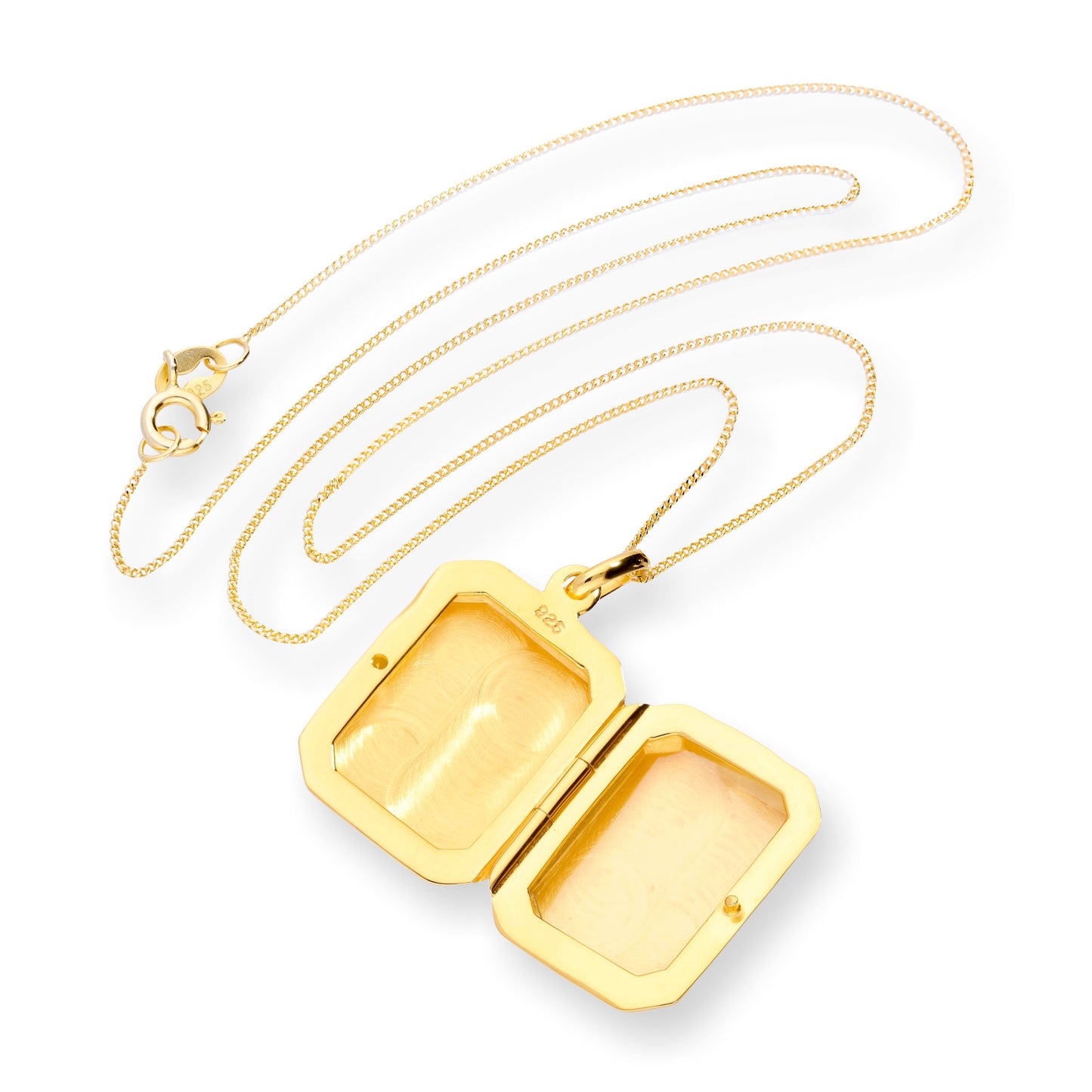 Vergoldetes, graviertes achteckiges Medaillon aus Sterlingsilber, 16–22 Zoll