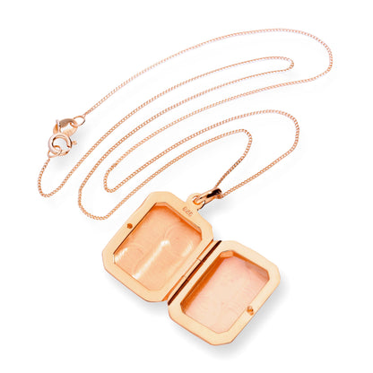 Roségoldbeschichtetes, graviertes, achteckiges Medaillon aus Sterlingsilber, 16–22 Zoll