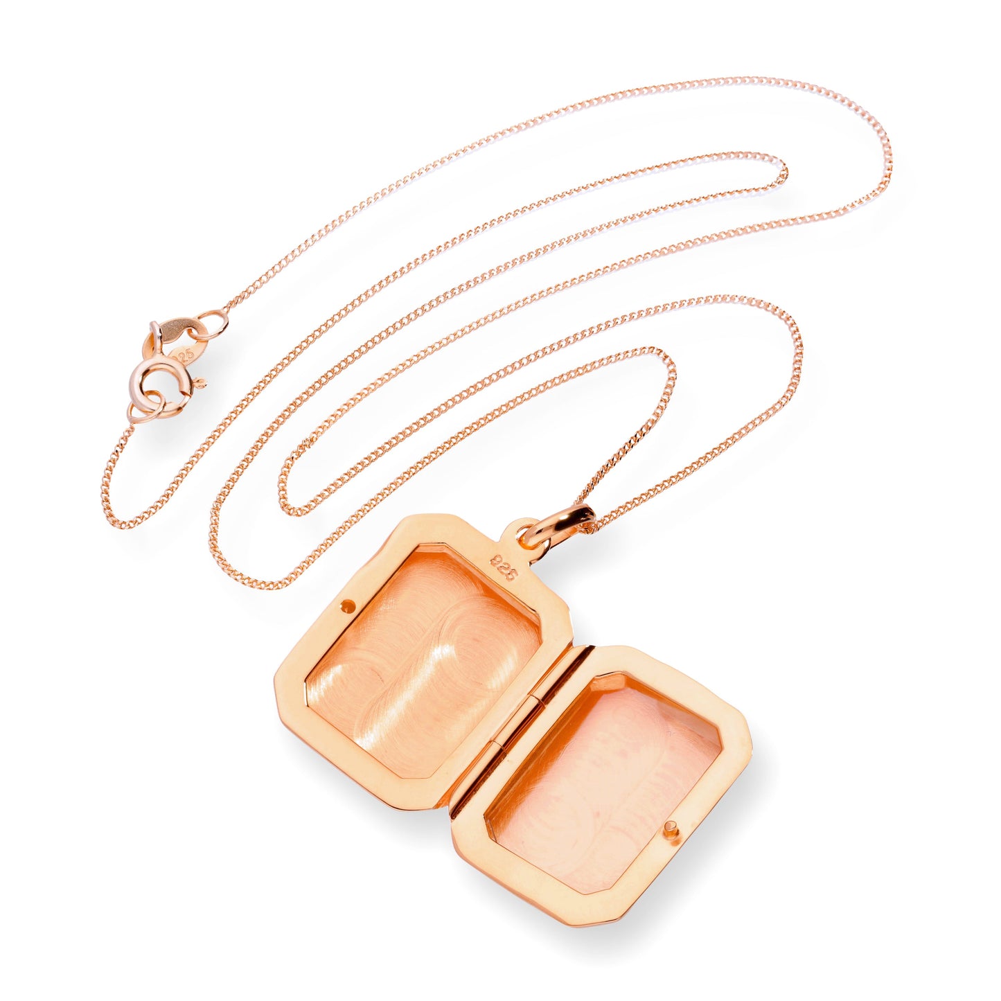 Roségoldbeschichtetes, graviertes, achteckiges Medaillon aus Sterlingsilber, 16–22 Zoll