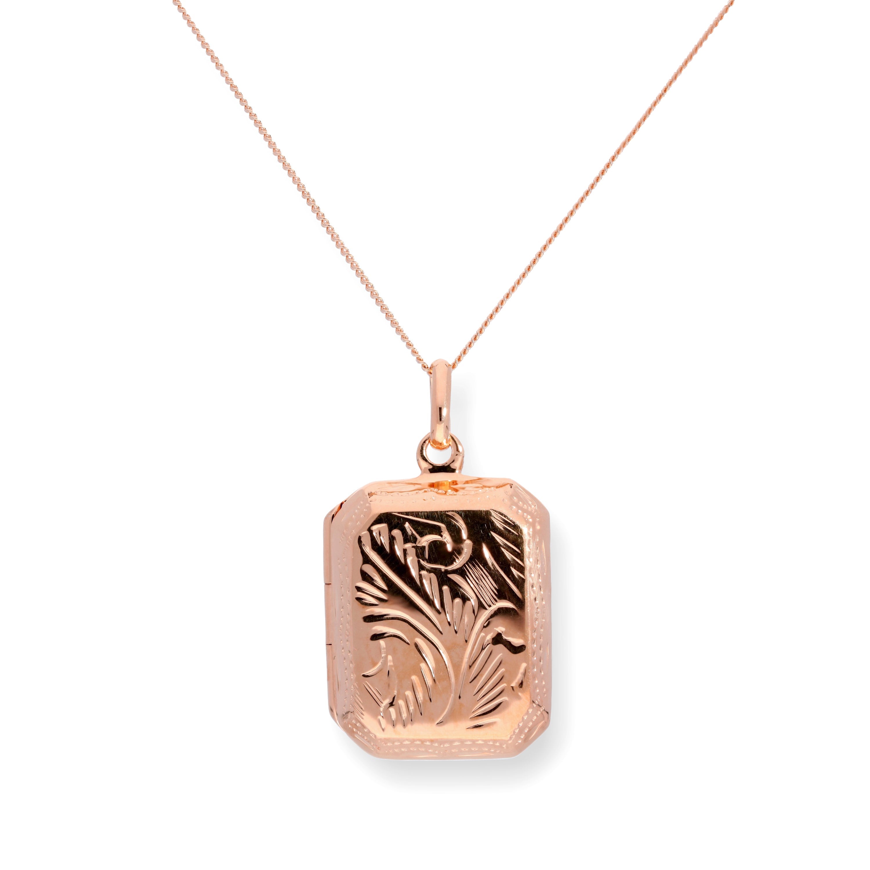 Roségoldbeschichtetes, graviertes, achteckiges Medaillon aus Sterlingsilber, 16–22 Zoll