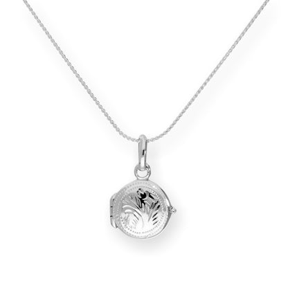 Winziges, graviertes, rundes Medaillon aus Sterlingsilber an einer Kette, 16–22 Zoll