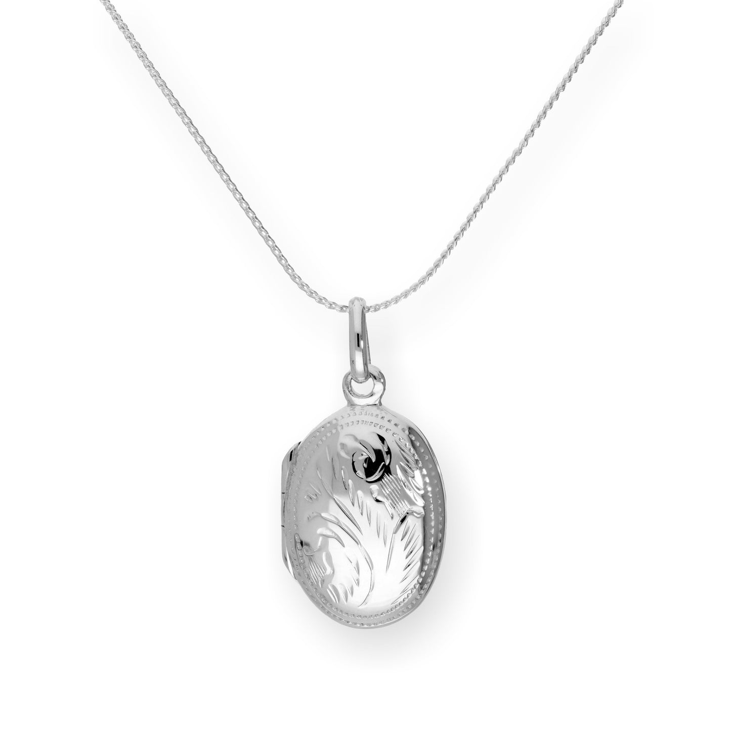 Sterlingsilber Oval Graviert Medaillon an Kette 40,5 - 56cm