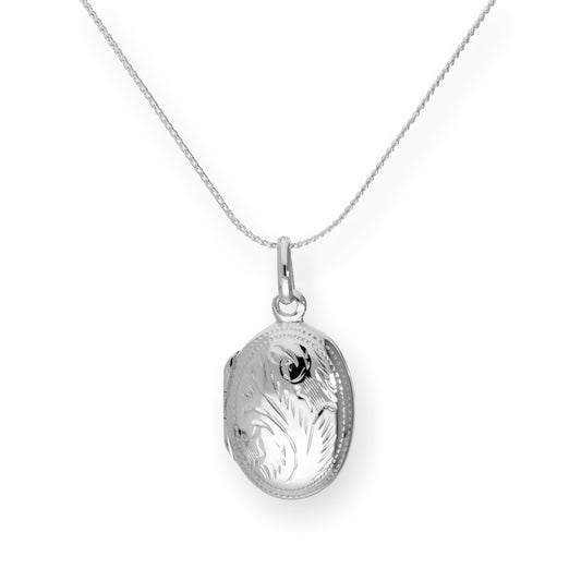 Sterlingsilber Oval Graviert Medaillon an Kette 40,5 - 56cm