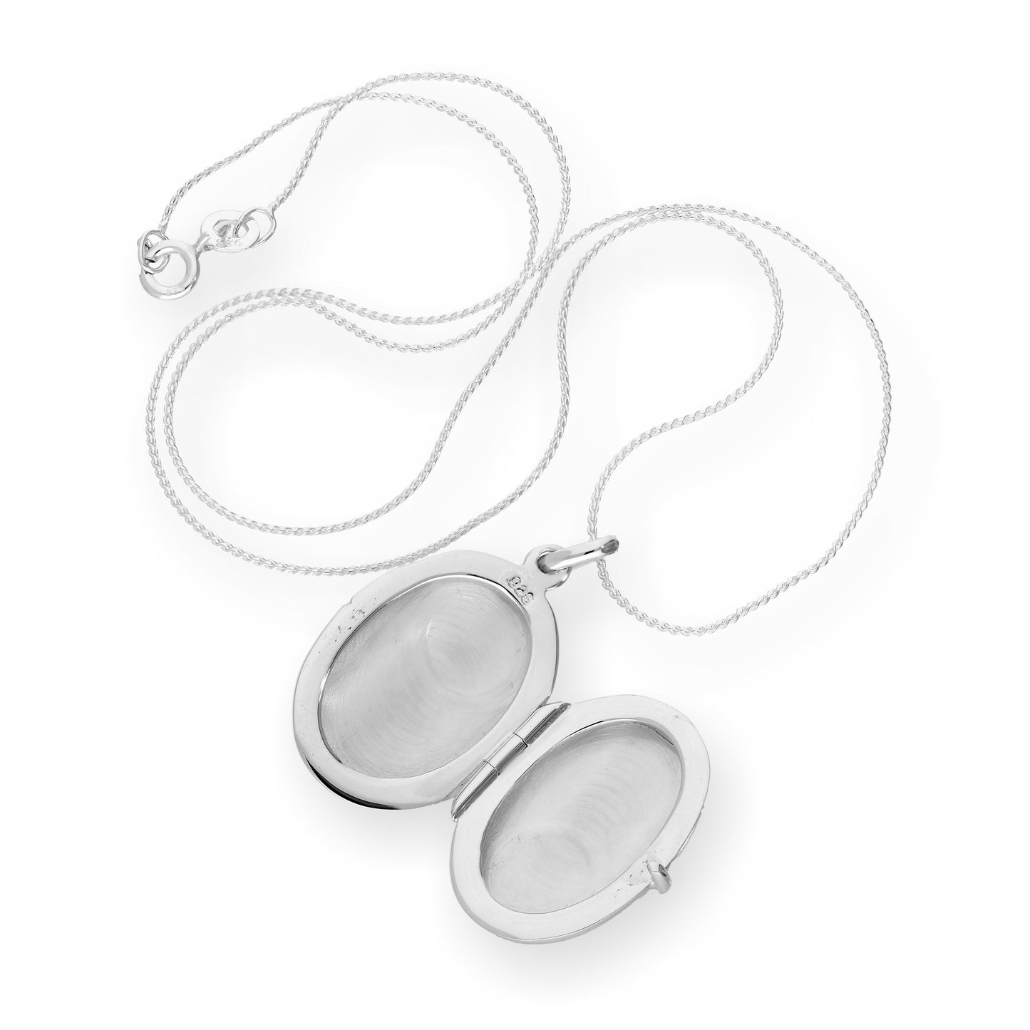 Ovales Medaillon aus Sterlingsilber mit Gravur an einer Kette, 40–56 cm