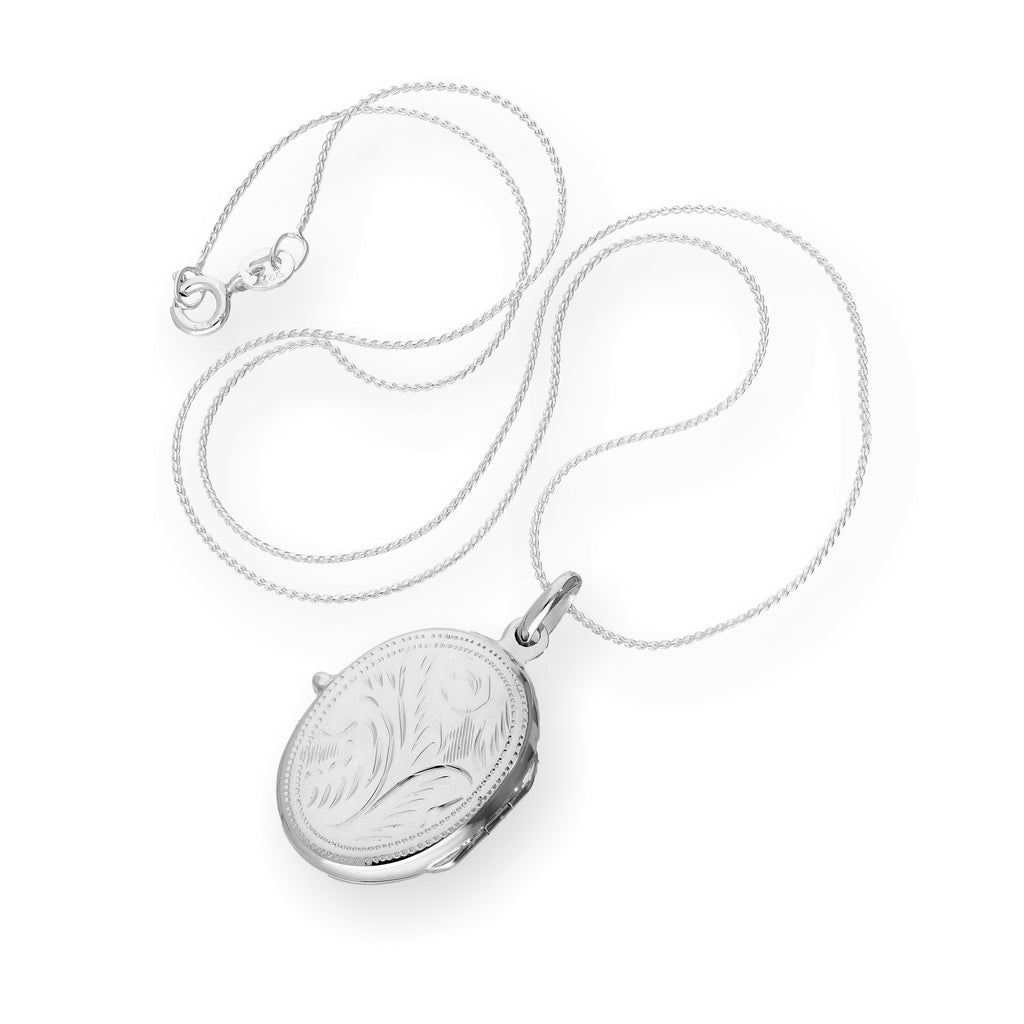 Sterlingsilber graviertes ovales Medaillon an einer Kette 16 - 22 Zoll