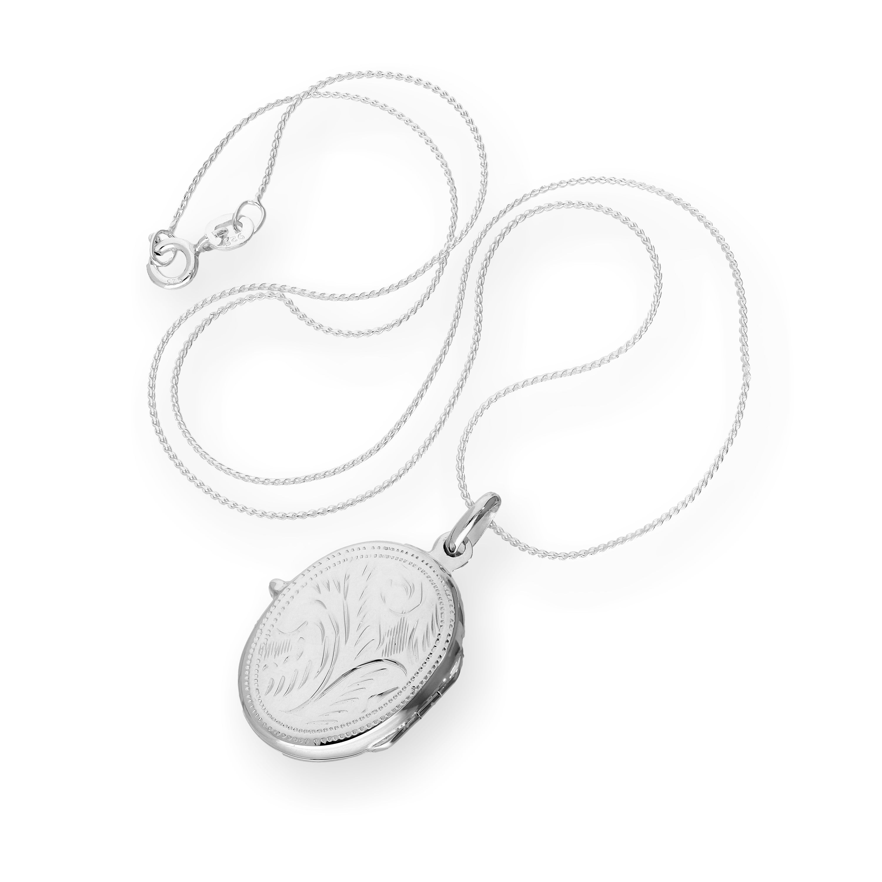 Sterlingsilber graviertes ovales Medaillon an einer Kette 16 - 22 Zoll