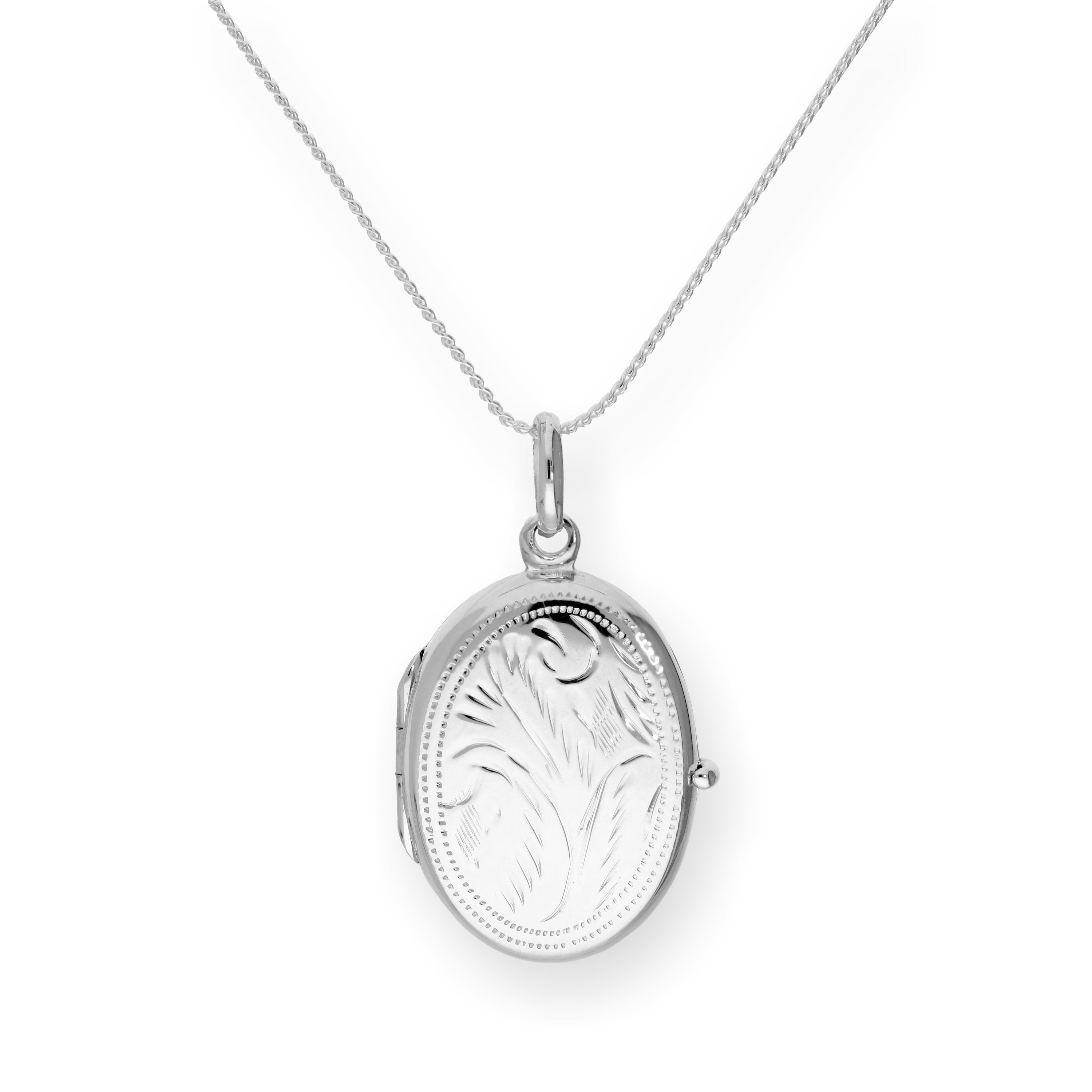 Sterlingsilber graviertes ovales Medaillon an einer Kette 16 - 22 Zoll