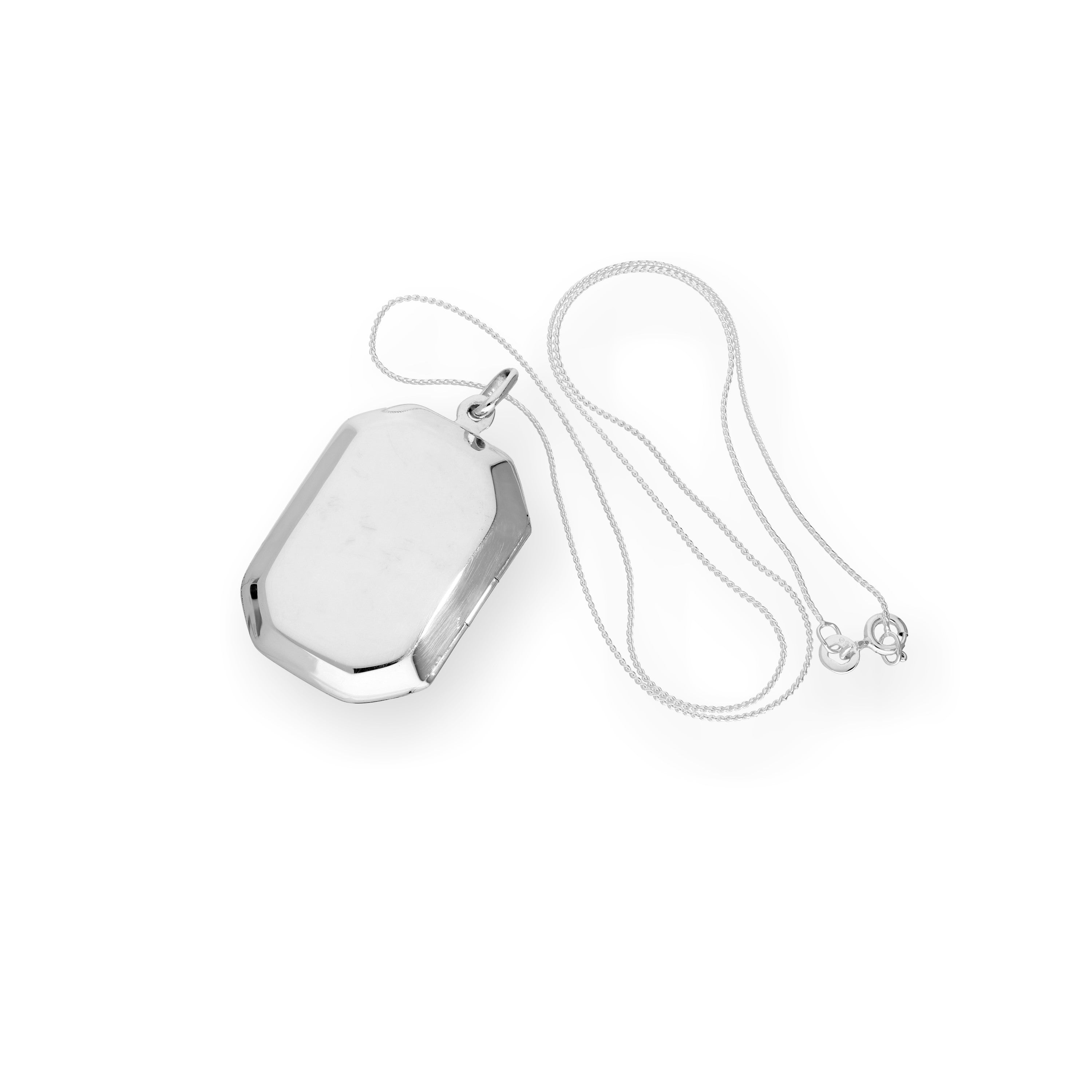 Großes Sterlingsilber Gravierbares Achteckiges Medaillon an einer Kette 16 - 22 Zoll