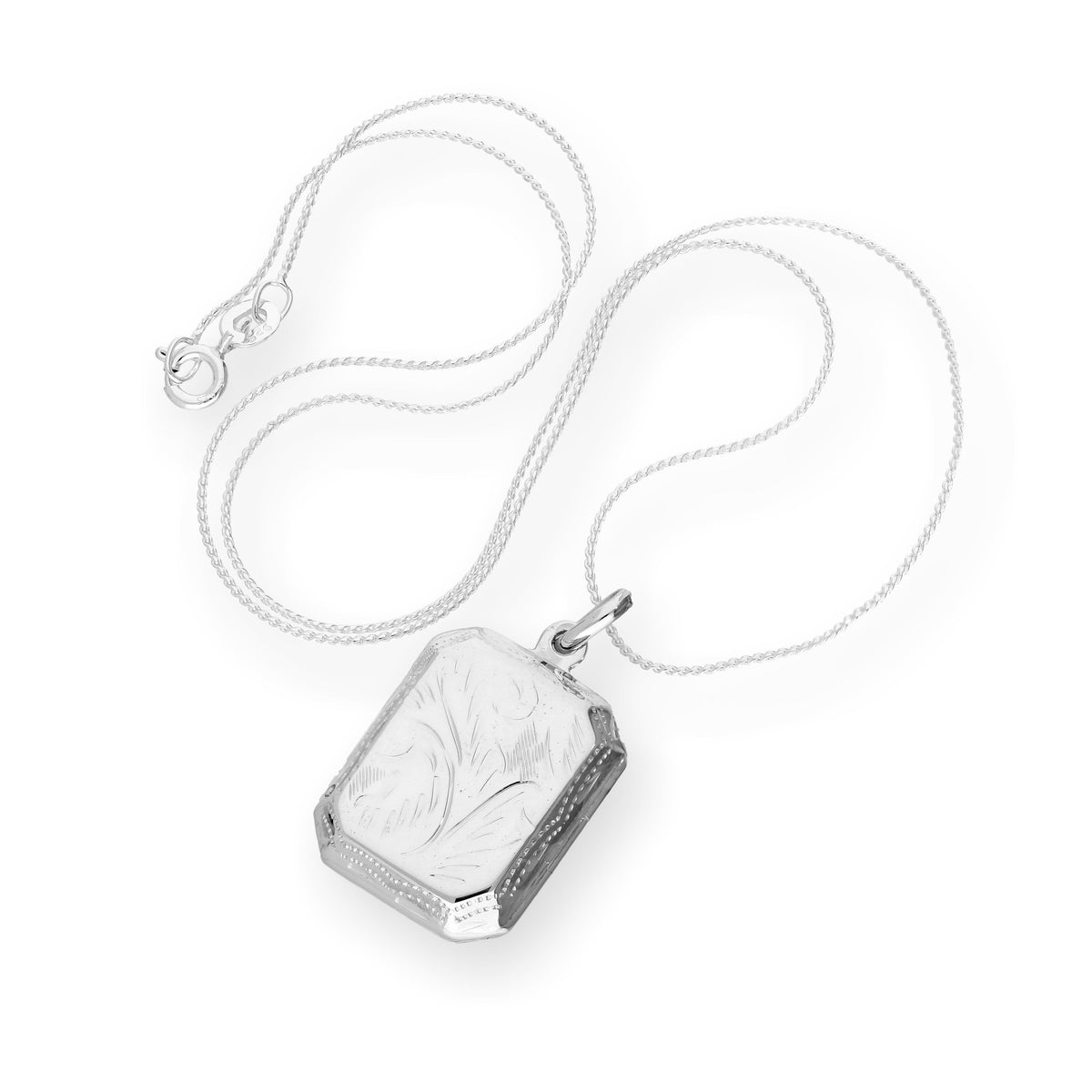 Sterlingsilber graviertes achteckiges Medaillon an einer Kette 40 - 55 cm