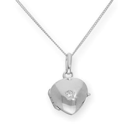 Kleines Sterlingsilber & CZ Kristall gravierbares Herzmedaillon an einer Kette 40-55 cm