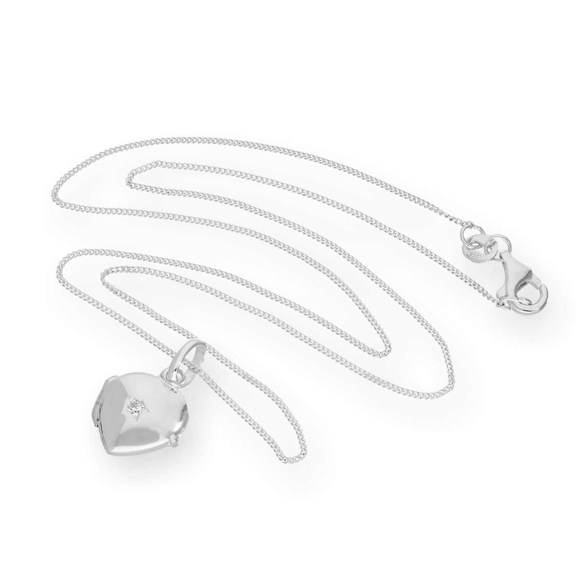 Kleines Sterlingsilber & CZ Kristall gravierbares Herzmedaillon an einer Kette 40-55 cm