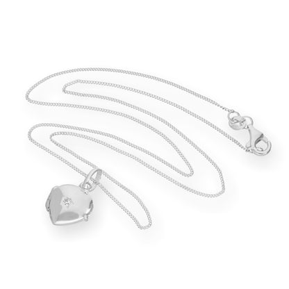 Kleines Sterling Silber & CZ Kristall gravierbares Herzmedaillon an einer Kette 16-22 Zoll