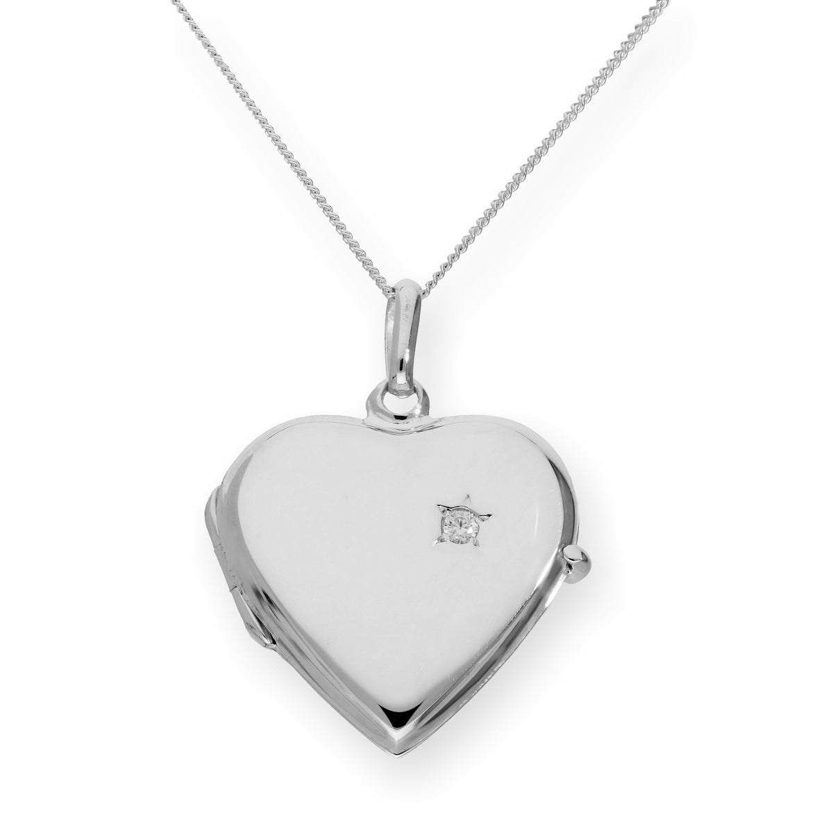 Gravierbares Herzmedaillon aus Sterlingsilber und CZ-Kristall an einer 40–55 cm langen Kette