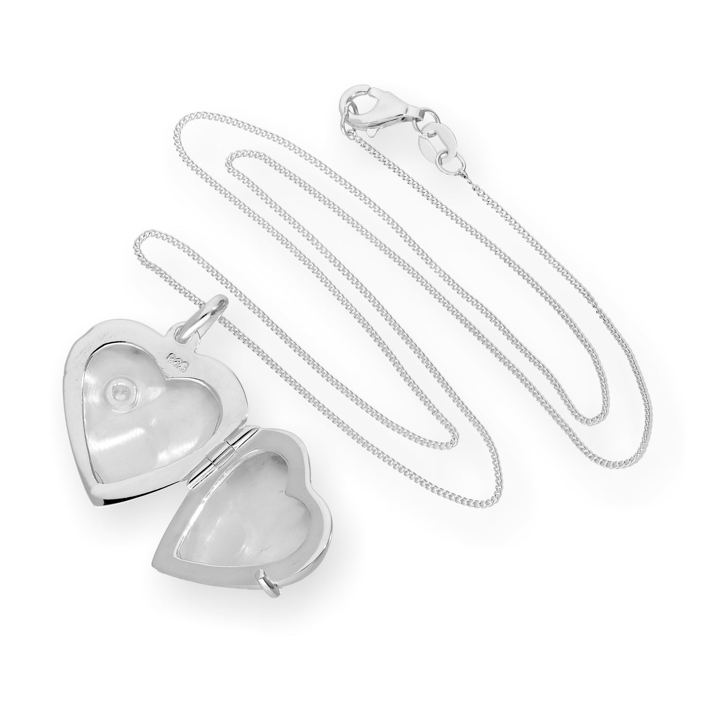 Gravierbares Herzmedaillon aus Sterlingsilber und CZ-Kristall an einer 16–22 Zoll langen Kette