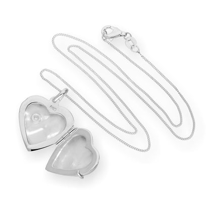 Gravierbares Herzmedaillon aus Sterlingsilber und CZ-Kristall an einer 16–22 Zoll langen Kette