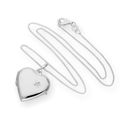 Gravierbares Herzmedaillon aus Sterlingsilber und CZ-Kristall an einer 16–22 Zoll langen Kette