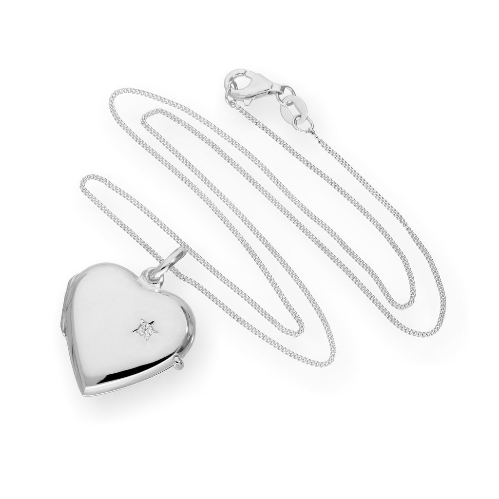 Gravierbares Herzmedaillon aus Sterlingsilber und CZ-Kristall an einer 40–55 cm langen Kette