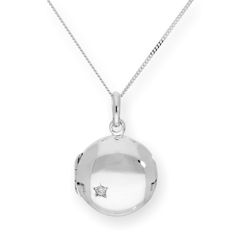 Sterlingsilber & CZ Kristall Gravierbares Rundes Medaillon an einer Kette 40 - 55 cm